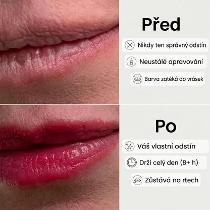 Rty před a po použití rtěnky